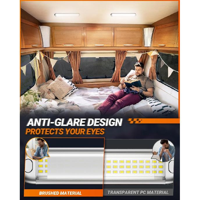 SEALIGHT 12V LED Interior Light Bar | 1500LM 8W 12v LED Light Strip 6200K White with ON/Off Switch | Camper Lights Fixture for Truck Van RV Trailer