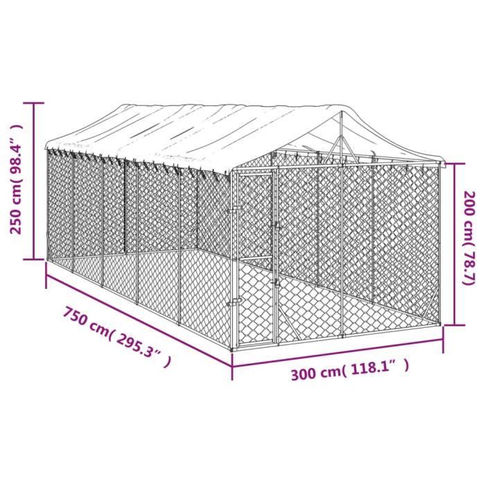 VidaXL Outdoor Dog Kennel with Silver Roof 3x7.5x2.5 M 3190489