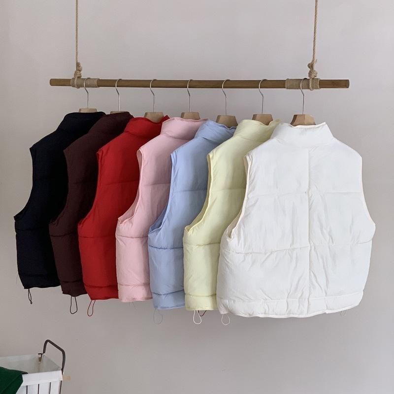 Candy color down cotton jacket vest women's year new stand-up collar thickened loose short cotton vest jacket college