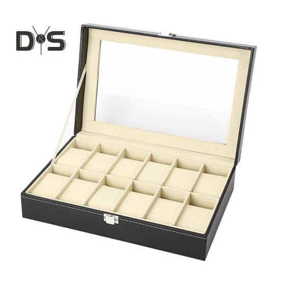 Коробка для хранения часов с прозрачным окном и замком, деревянный органайзер для браслетов, пылезащитный чехол для хранения ювелирных изделий из искусственной кожи