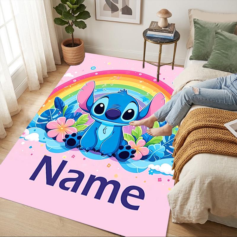 Personalized Name Rainbow Stitch Living Room Non-Slip Area Rug Soft Carpet for Bedroom Kids Playroom Sofa Office Home Decor Doormat