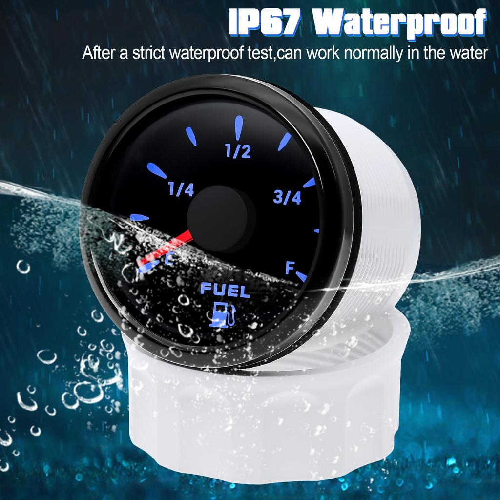 7-color Backlight 12V 24V Universal Waterproof 52mm Fuel Level Gauge 0-190ohm 240-33ohm Fuel Level Meter For Marine Boat Car