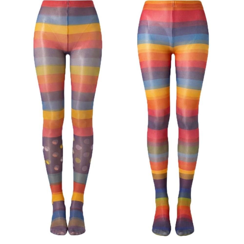 Elastic Rainbow Pantyhose Seamless Gradient Color Tights Sweet Colorful Stripes Stockings Cosplay