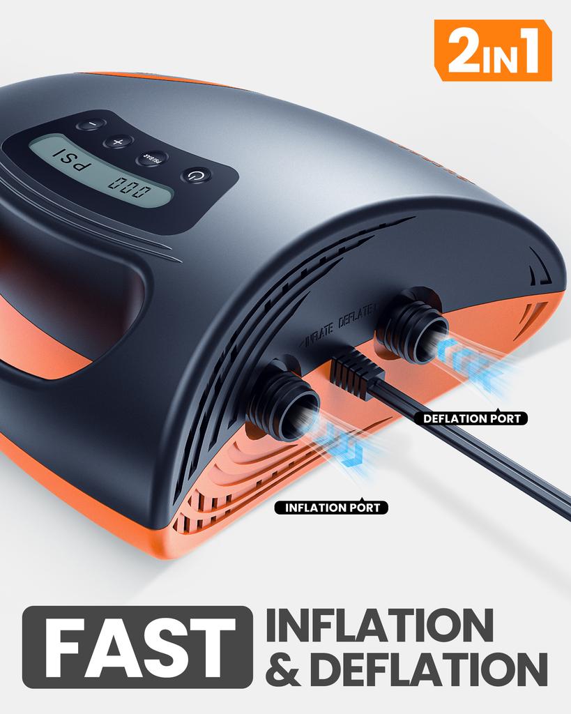 OutdoorMaster Shark 2 Digital Car-Powered SUP Pump - 12V DC Wired Electric Inflator for Stand up Paddle