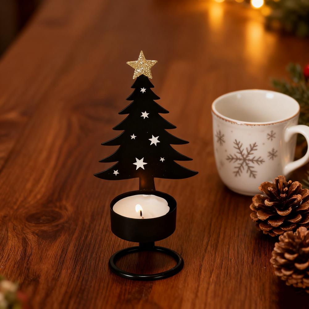 Metal Christmas Tree Candlestick Small Tree Shaped Candle Holder Holiday Tabletop Centerpiece for Home Shelf Fireplace Decor