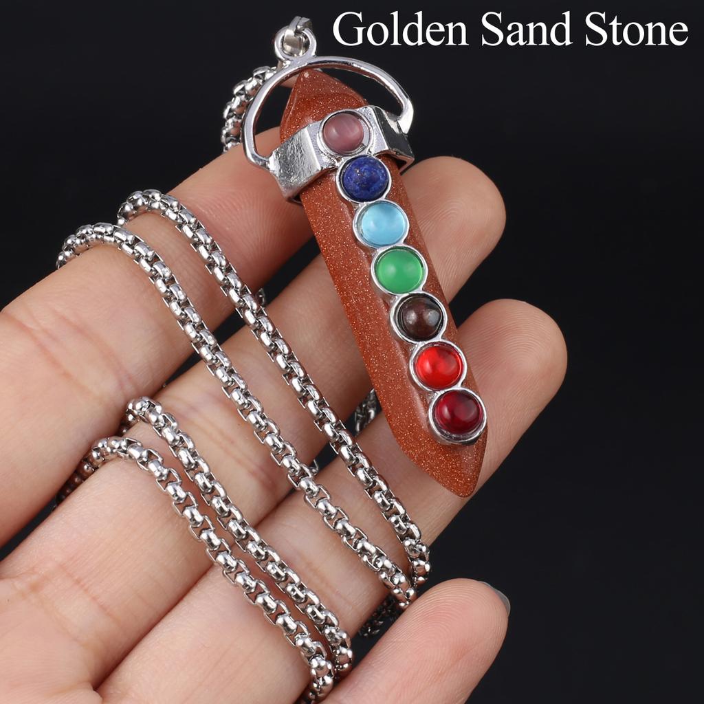 1 шт., Подвеска-кристалл для духовного исцеления, Геометрическая двусторонняя шестиугольная пирамида, Инкрустированная драгоценными камнями семи чакр, Шармы, Ожерелья для женщин и мужчин