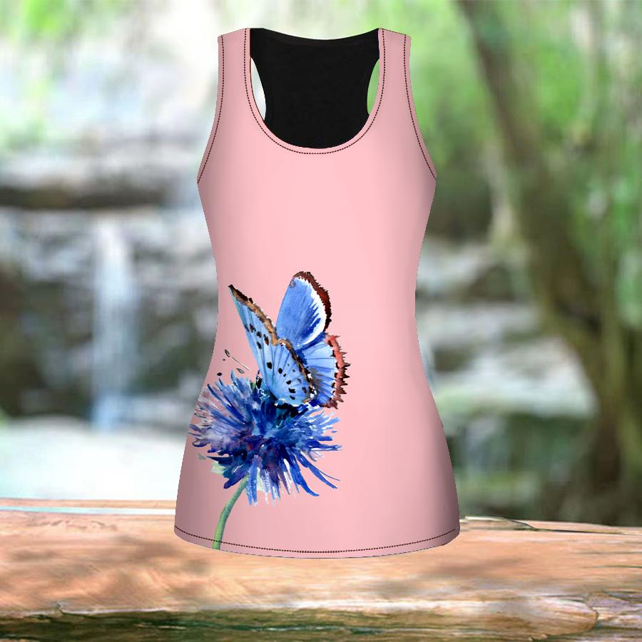 Женские летние спортивные рубашки с 3D розовым принтом бабочки для занятий йогой и тренажерным залом, жилеты больших размеров