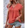 GMXIA Women's Summer V-neck Button-up Top Batsleeve T-shirt Loose Casual Shirt