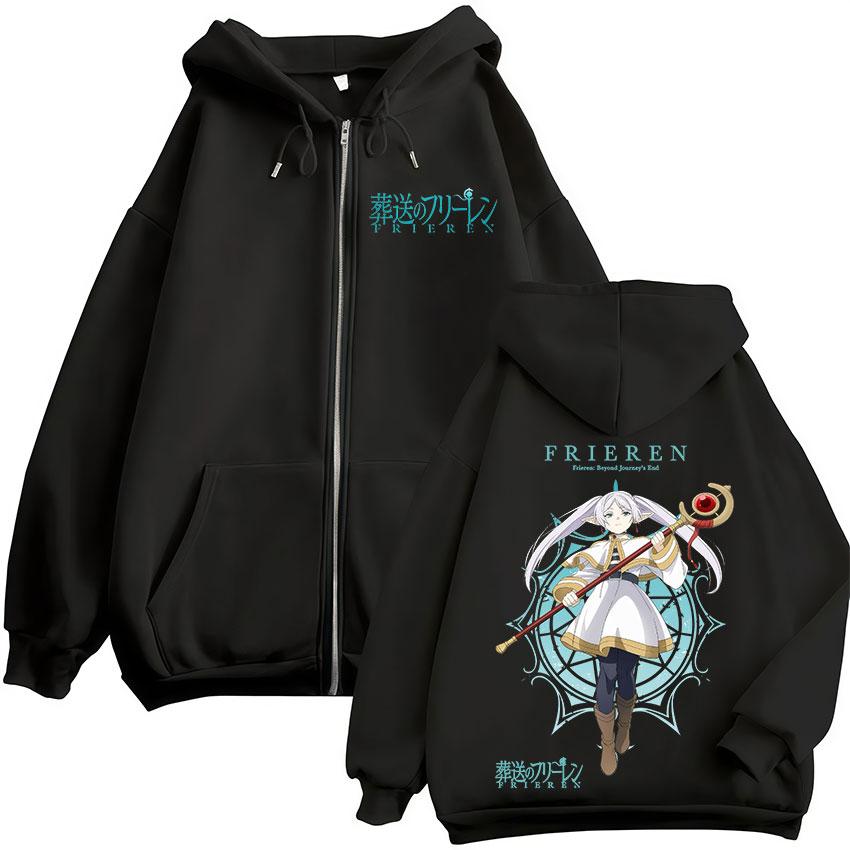Anime Frieren: Beyond Journey's End Zipper Hoodies Men Women Clothing Fashion Fleece Oversized Zip Up Hooded Sweatshirts Jackets