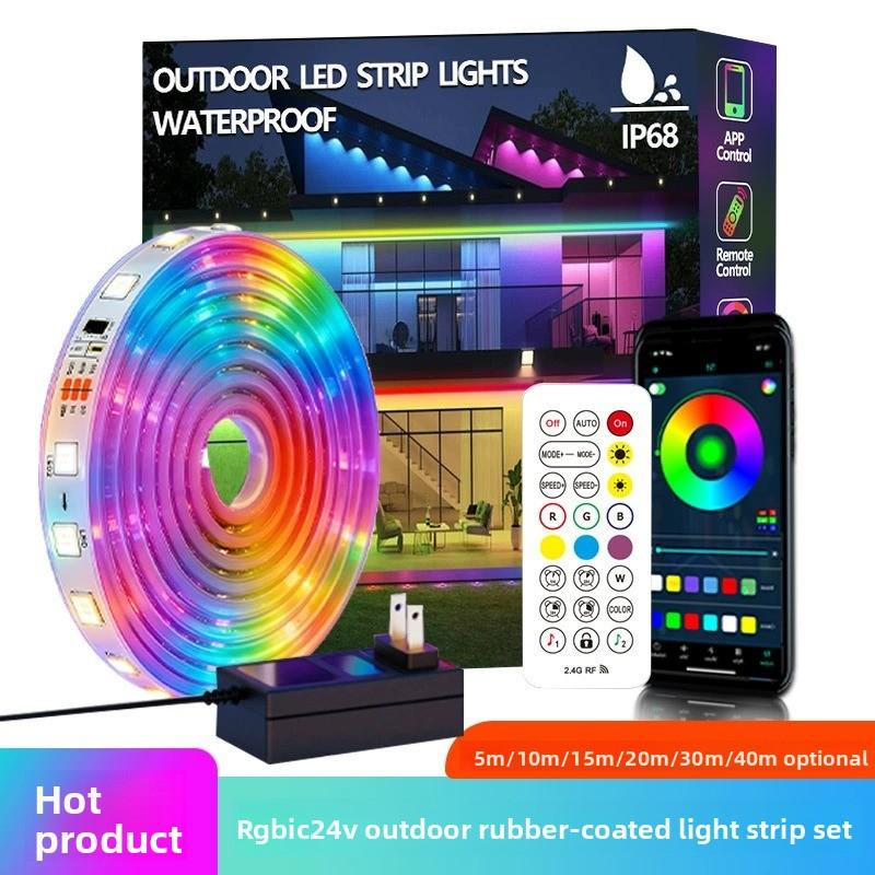 Tira de luces LED RGB inteligente con control por app y sincronización de música para exteriores