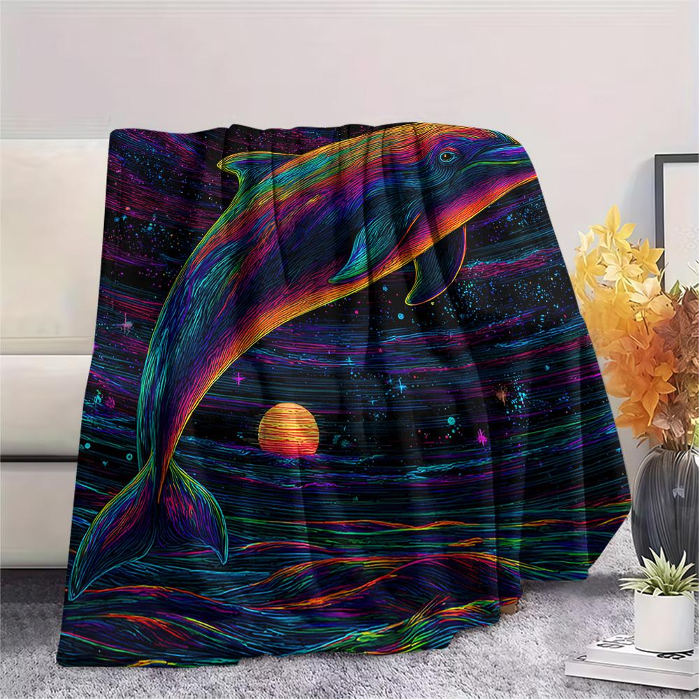 Dolphin Print Flannel Blanket, High quality Comfortable for All Seasons, Home Decor, Warmth and Comfort, Perfect for Christmas Gifts