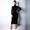 New Autumn and Winter Longuette Long-Sleeved Elastic Force Slim High Collar Slim Long Dress