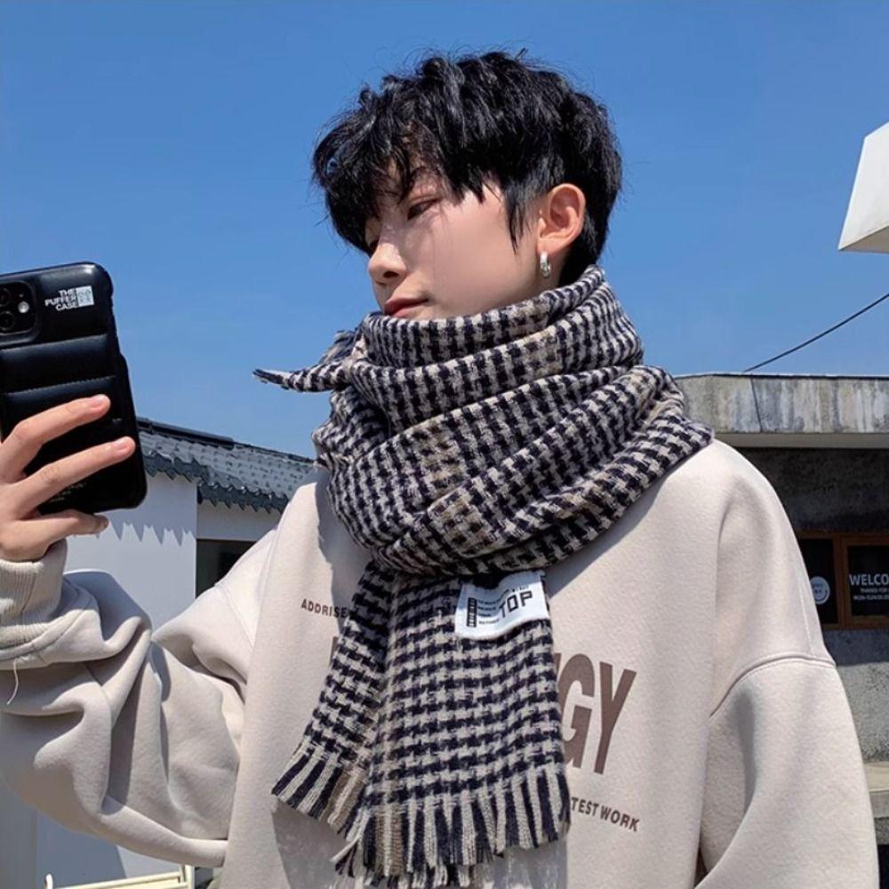 Thicken Men's Plaid Scarf Korean Checkered Scarf High Quality Winter Plaid Scarf  Males