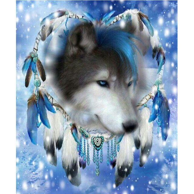 Wolf Animal DIY 5D Diamond Painting Full Round Drill Dreamcatcher Diamond Embroidery Cross Stitch Mosaic Rhinestones Home Decor