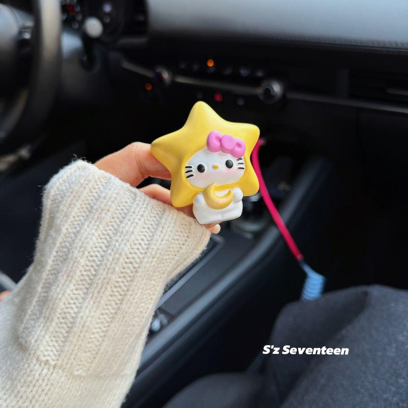 Cute Stars and Moon Hello Kitty Car Air Freshener for New Energy Vehicles, Hand-Painted Aroma Diffuser Stone Decoration