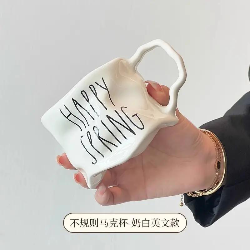 Керамическая кружка с английскими буквами и парами, винтажная чашка для завтрака, кофе, чашка для молока, чашка для питья, современная простая посуда для питья