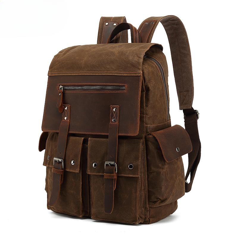 Backpack Backpack Men's Outdoor Travel Electric Head Retro Waterproof Oil Wax Canvas Travel Bag