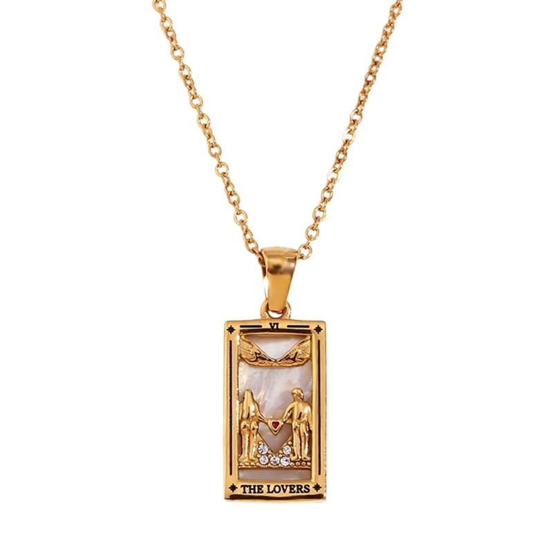 Винтажное Ожерелье-Кулон с Картой Таро, Цветными Зодиакальными Символами и Сверкающим Фианитом для Женщин и Девушек