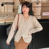 Женская куртка больших размеров с капюшоном и двойной молнией, топы, весенне-осенний свободный вязаный кардиган