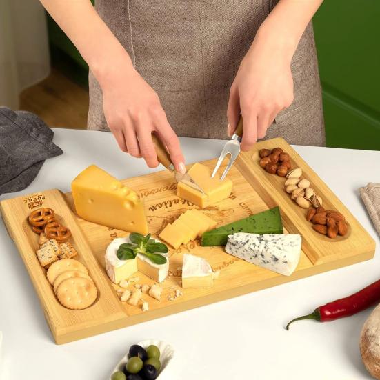Разделочная доска с бамбуковыми канавками, дизайн доски для мясных закусок, доска для сыра, сервировочный поднос для дома