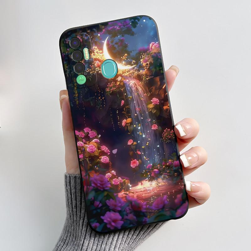 Чехол для телефона Tecno Spark 7P Бампер Мягкий Силикон Новый Черный Чехол Модный Стиль Цветочный Цветочный Расписной Ударопрочный Чехол