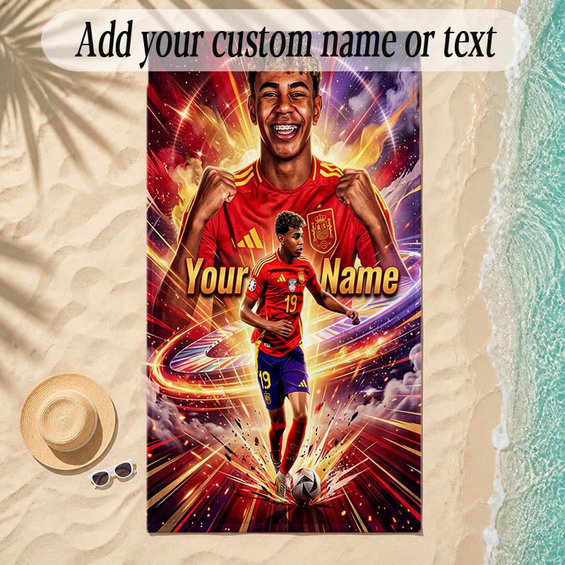 Beach TowelLamine Yamal Custom Name Text Personalized Soft Towel for Beach Pool Indoor Home Decor Gift