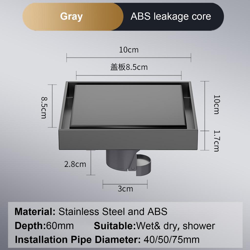 Сливной трап для пола 10*10 см, антизапаховый слив для ванной, дезодорирующий квадратный, сделай сам, черный, заглушка для фильтра для душа, труба из нержавеющей стали 304
