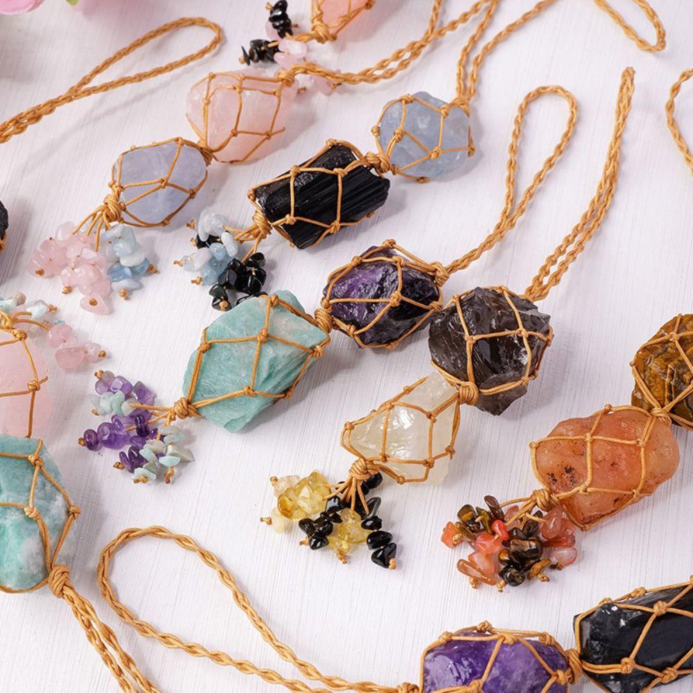Irregular Crystal Stone Hanging Ornament Mysterious Raw Stone Pendant Car Decor