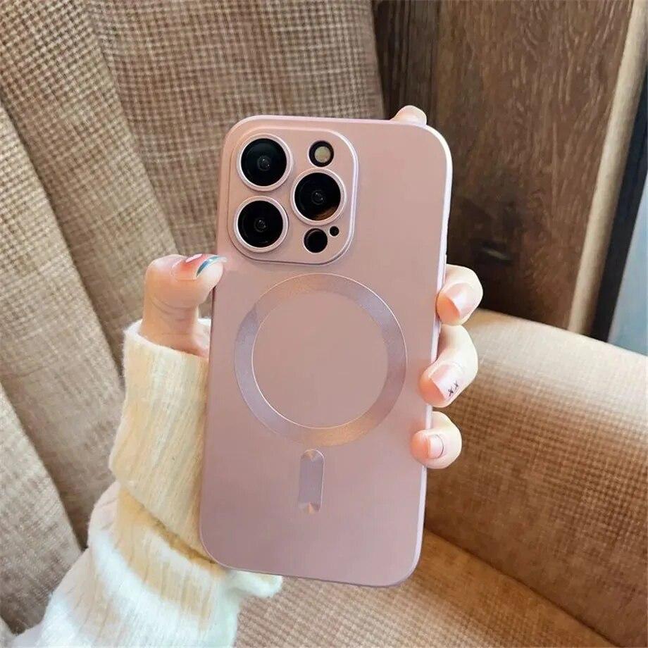 Роскошные чехлы для телефонов Magsafe с магнитной защитой линз для iPhone 15 14 11 13 12 Pro Max Plus, аксессуары для беспроводной зарядки