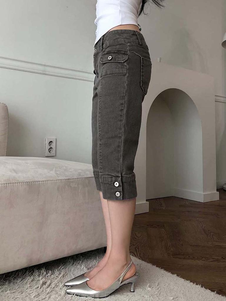 Women's Summer Slim Fit Low Waist Retro Jeans - Vintage Washed Casual Style Long Pants