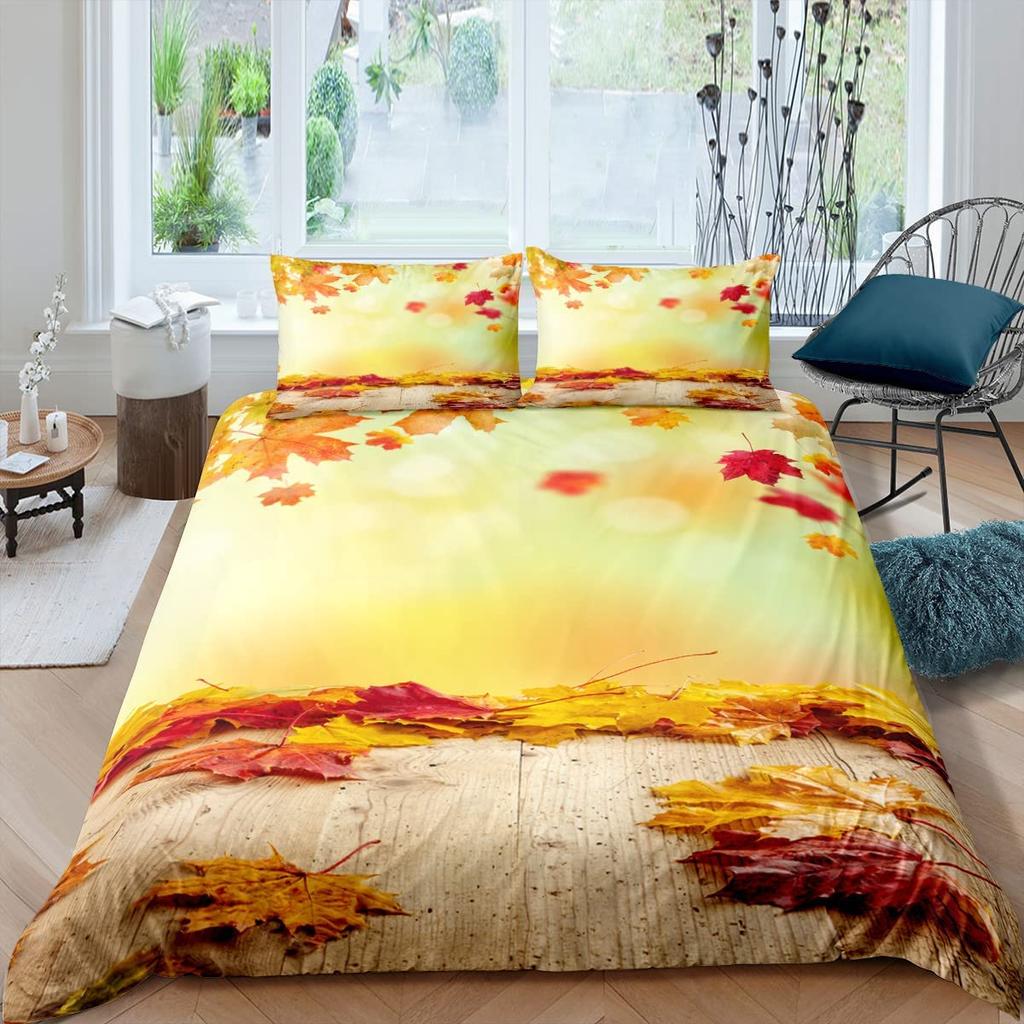 Comforter Maple Leaves Polyester Fall Theme Comforter With King Queen Size For Kids Boys Girl Bedding Set