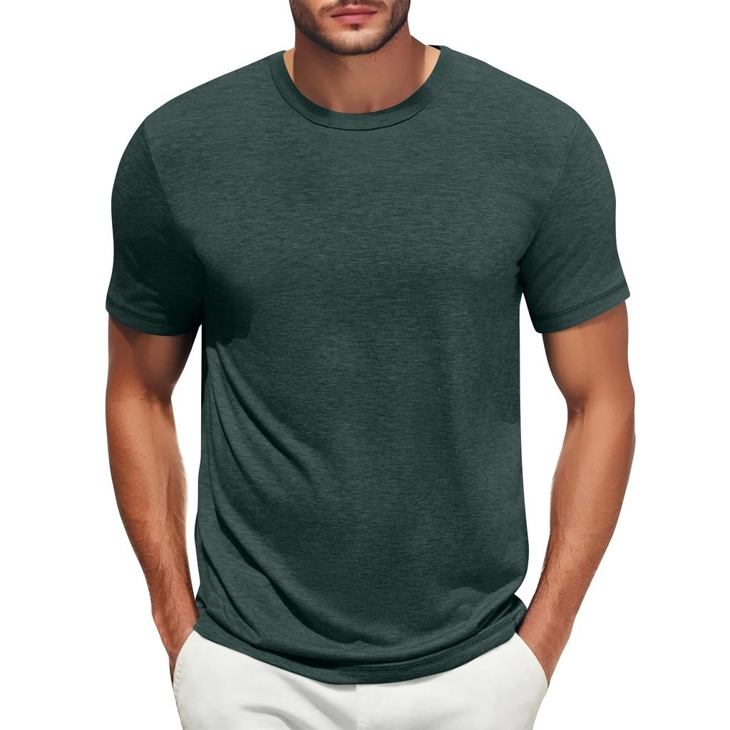 Men's Casual Fashion Comfort Solid Color Round Neck Pullover Sweatshirt Tops