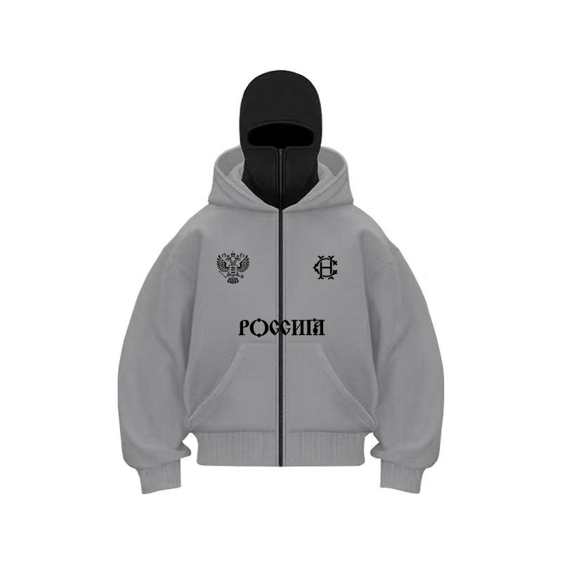 Balaclava Fashion Double Hat Design Hoodie Hop Street Zipper Men's and Women's Gothic Harajuku Sweatshirt