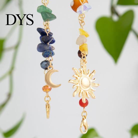Sea Themed Hair Accessories 2Pcs Bohemian Long Tassel Braided Chain with Clips, Colorful Holiday Decorations Sun Moon Pendant, Jewelry for Party