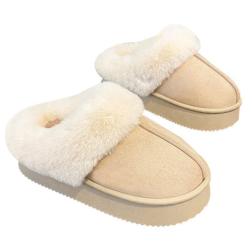 Thick-soled Cotton Slippers Women's Winter 2025 New Fashion Outer Wear Warm Plush Thickened Fluffy Slippers Snow Boots
