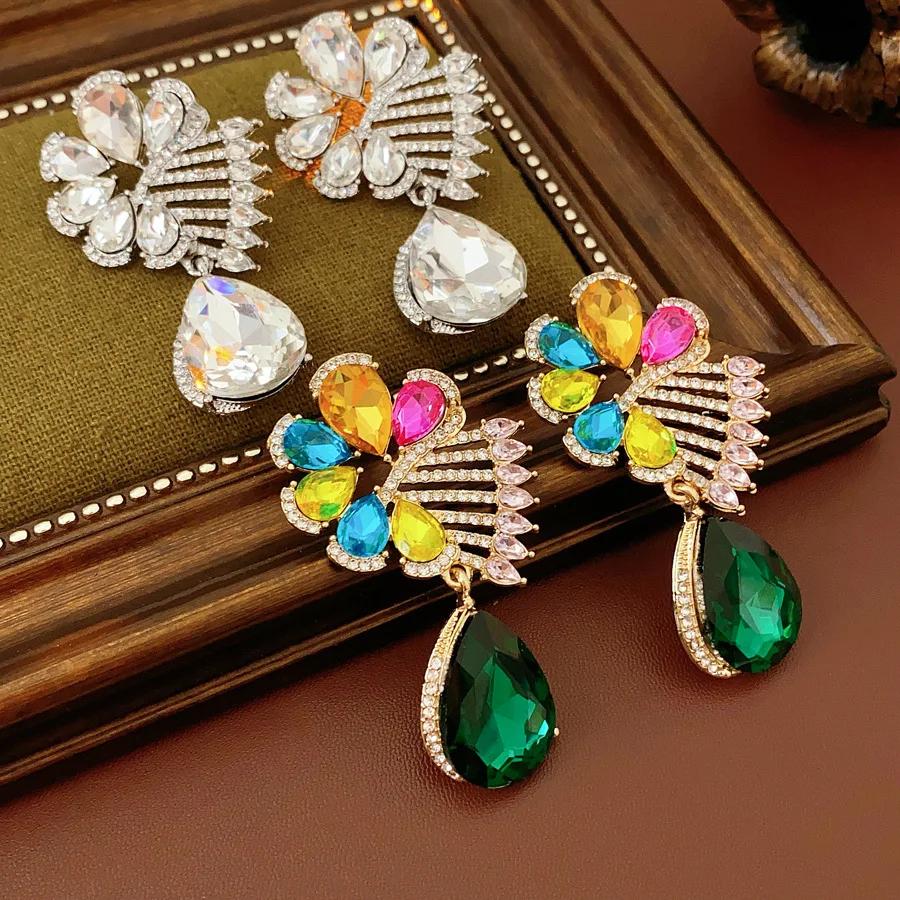 Дофамин Инкрустированный Стразами Преувеличенный Цветок Капля Подвеска Висячая Серьга для Женщин Средневековый Изысканный Роскошный Дизайнерский Циркон