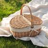 Large Capacity Picnic Basket With Lid Wicker Bamboo Woven Basket Household Fruit Storage Snack Container Outdoor Wicker Basket