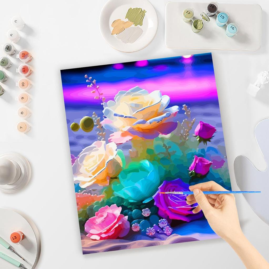 RUOPOTY DIY краска по номерам для взрослых, наборы красочных цветов роз, акриловая легкая картина по номерам, пляжный пейзаж, креативное хобби