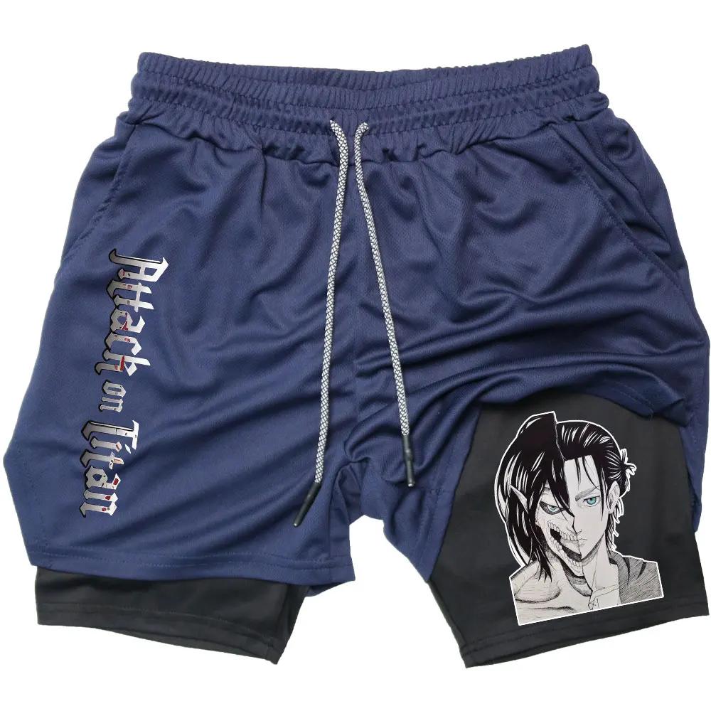 Мужские шорты для бега, шорты для тренировок, шорты с принтом аниме «Атака титанов», шорты для спортзала, летние спортивные шорты, фитнес, тренировки, шорты для бега