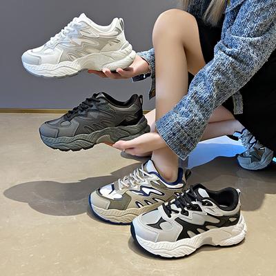 Повседневные женские кроссовки Dad на толстой платформе, легкие кроссовки на шнуровке, дышащие, нескользящие, теннисные кроссовки для ходьбы, удобные женские кроссовки