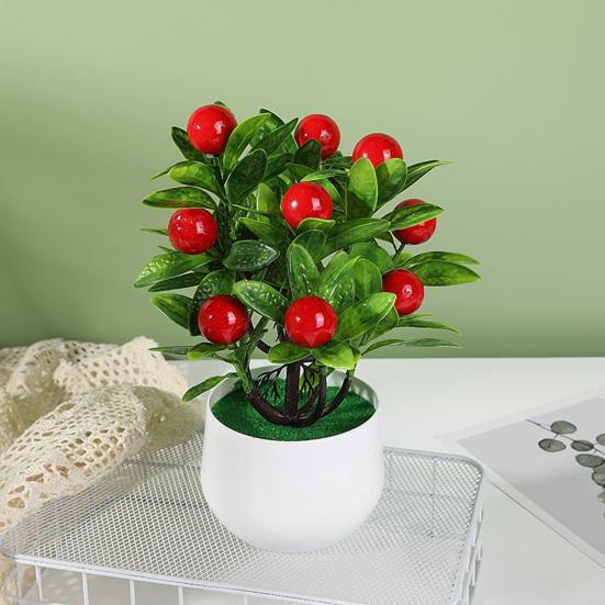 Имитация бонсай, не увядает, никогда не выцветает, устойчива к атмосферным воздействиям, легкий уход, 12 фруктов, искусственный апельсин, персик, фрукты, бонсай, декор для гостиной