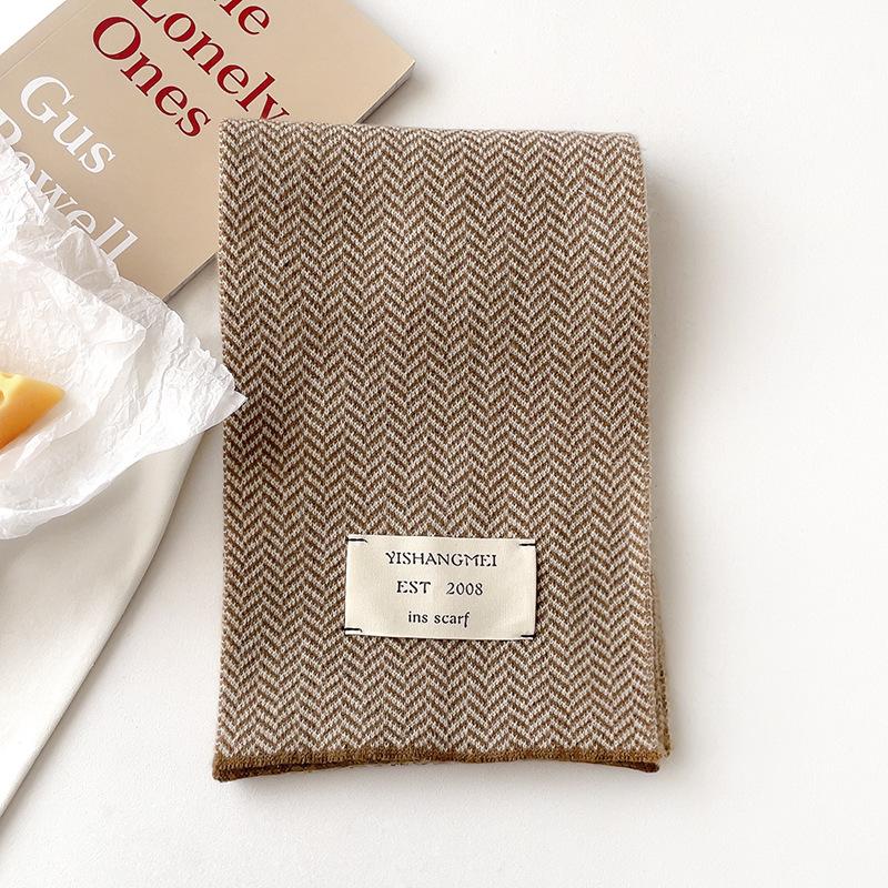 Winter Monochrome Wheat Pattern Small Fresh Knitted Wool Student Warm Scarf Men and Women