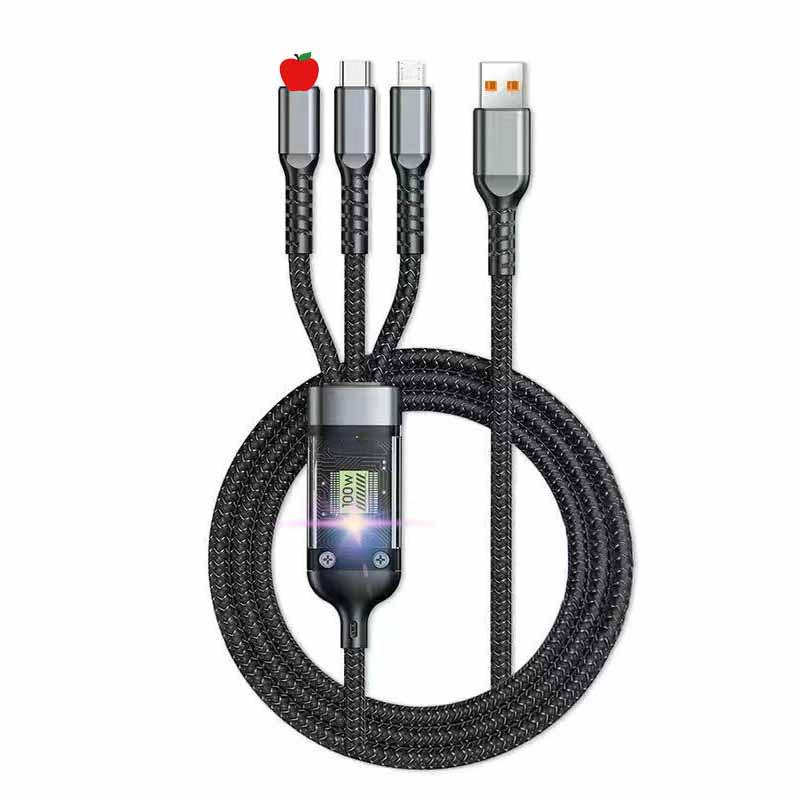 Прозрачный 100 Вт 3-в-1 Type-C Кабель для быстрой зарядки - 6A Flash Charge, Функция "Один к трем"