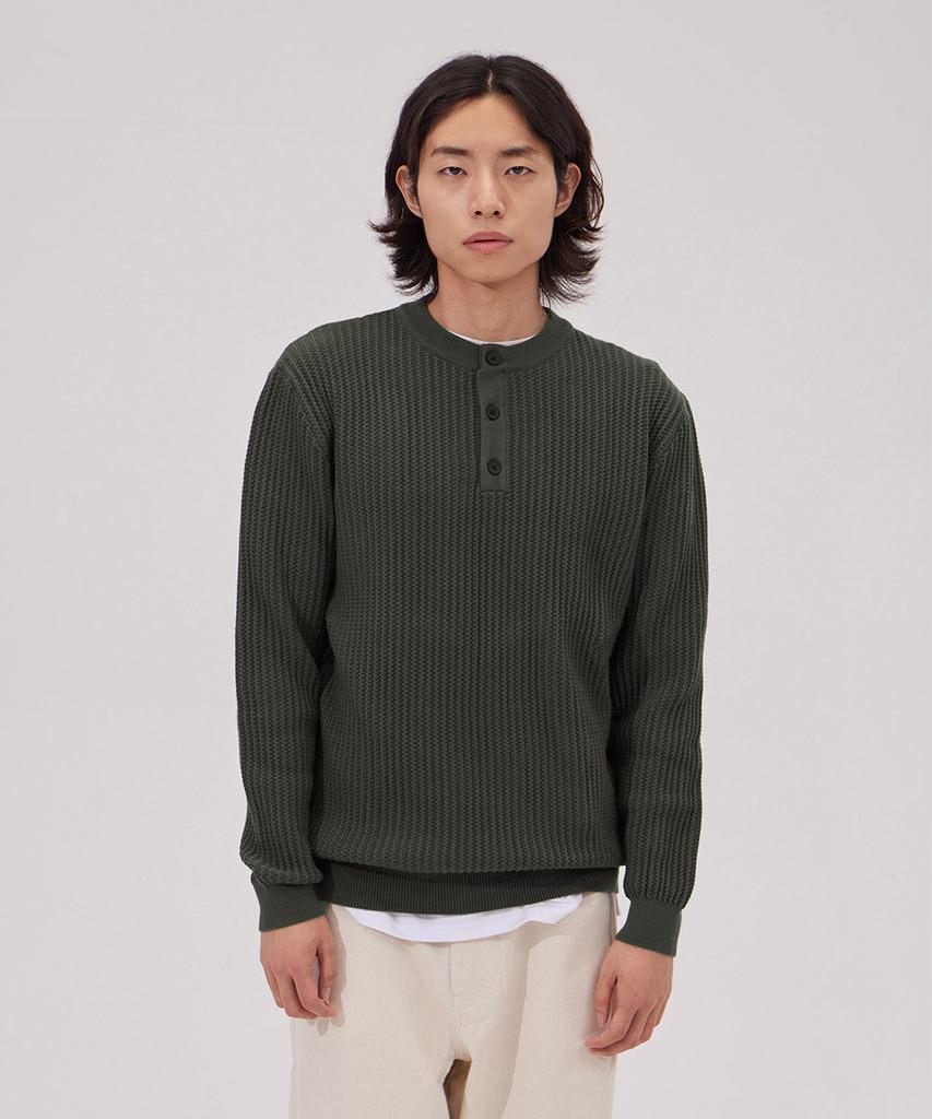 MAKEITTO Daily Viscose Henley Neck Knit_Khaki