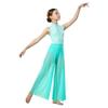 Kids Girls Rhinestone Patchwork Mesh Dance Jumpsuit Sleeveless Mock Neck Cutout Back Built-in Briefs for Lyrical Stage Competition