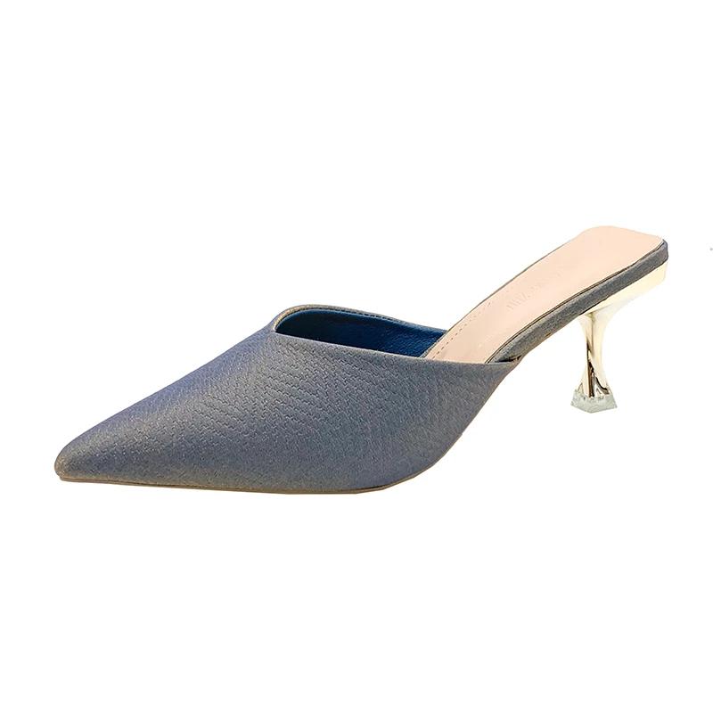 Мода Роскошь Женские Пляжные Туфли Тренды Женские Туфли-лодочки на Высоком Каблуке с Острым Носком Женские Дизайнерские Каблуки Мюли Шлепанцы