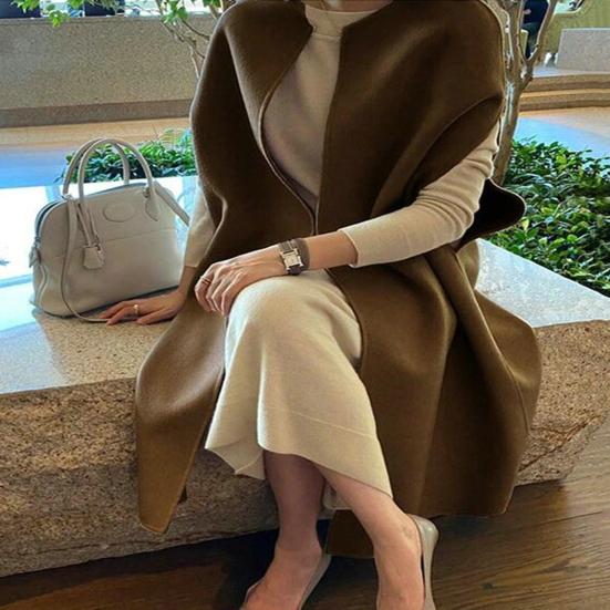 Женская теплая накидка без рукавов в японском стиле с рукавами «летучая мышь», осенне-зимняя, открытая.