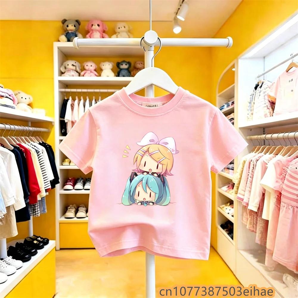 Future MIKU Line Style Hatsune Miku Cobranded Short Sleeve Pure Cotton Printed Casual Soft Top For Boys Girls Teenager Fashion