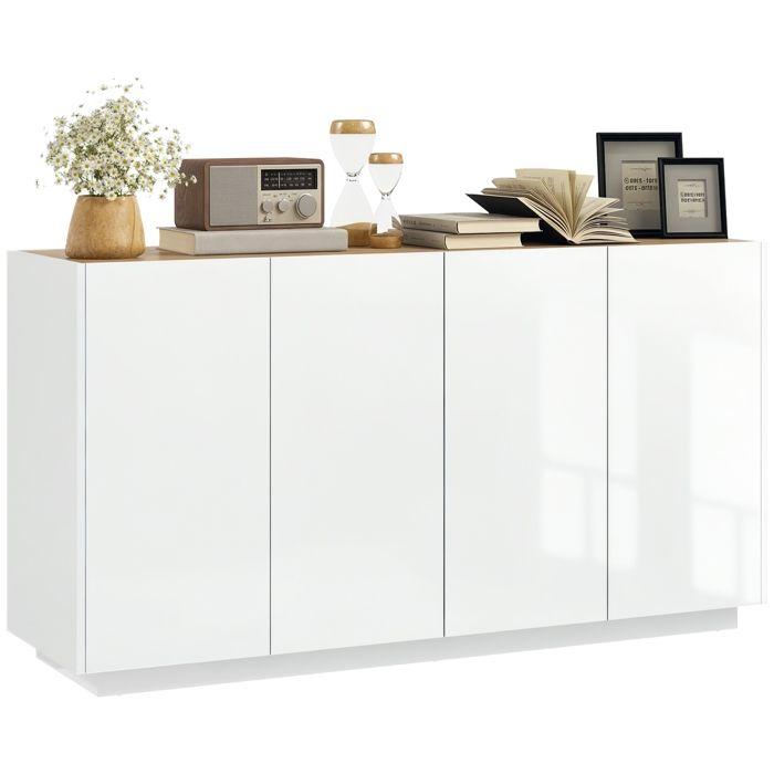 Buffet salle à manger - HOMCOM - avec 4 portes à fermeture douce et étagères réglables - 140 x 40 x 75 cm - blanc laqué