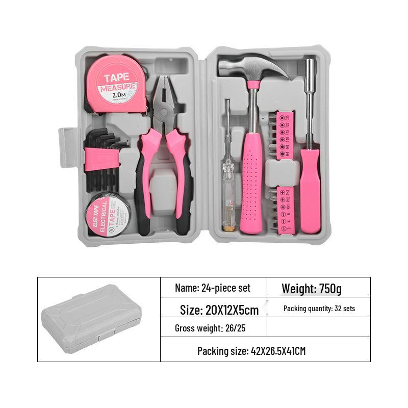 Pink Multi-functional Hardware Toolbox Set for Household Repairs